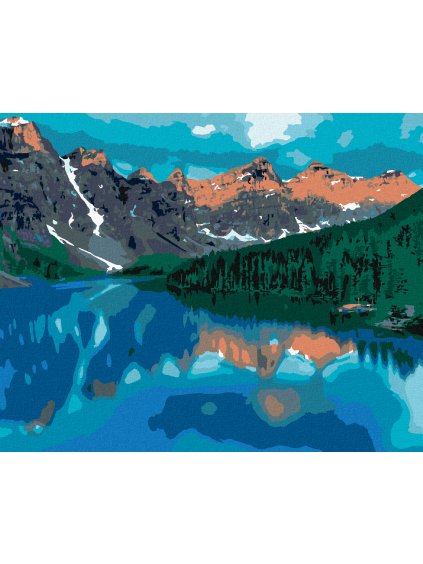 Diamantové maľovanie - JAZERO A HORY (Rámovanie bez rámu a bez vypnutia plátna, Rozmer 40x50 cm)