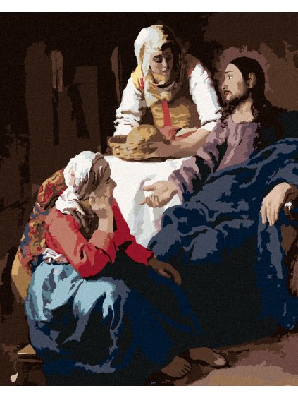 Diamantové maľovanie - KRISTUS U MÁRIE A MARTY (J. VERMEER) (Rámovanie bez rámu a bez vypnutia plátna, Rozmer 40x50 cm)