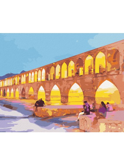 Diamantové maľovanie - OSVETLENÝ ALLAHVERDI KHAN MOST V IRÁNE (Rámovanie bez rámu a bez vypnutia plátna, Rozmer 40x50 cm)