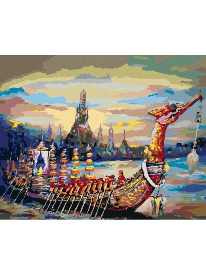 Diamantové maľovanie - KRÁĽOVSKÁ BÁRKA V THAJSKU (Rámovanie bez rámu a bez vypnutia plátna, Rozmer 40x50 cm)