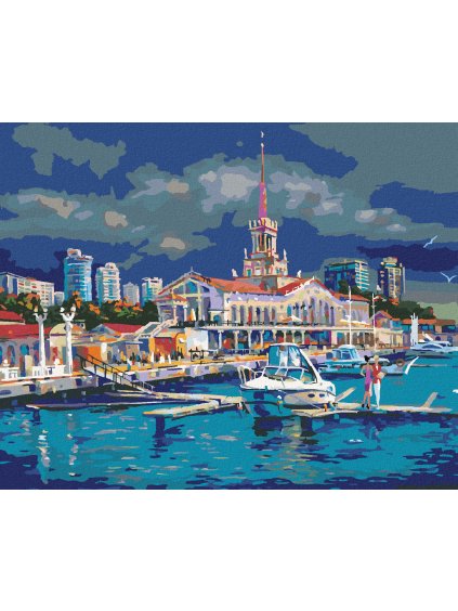 Diamantové maľovanie - PRÍSTAV V SOCHI (Rámovanie bez rámu a bez vypnutia plátna, Rozmer 40x50 cm)