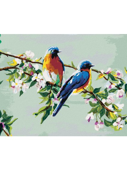 Diamantové maľovanie - DVA VTÁČIKY NA JABLONI (Rámovanie bez rámu a bez vypnutia plátna, Rozmer 40x50 cm)