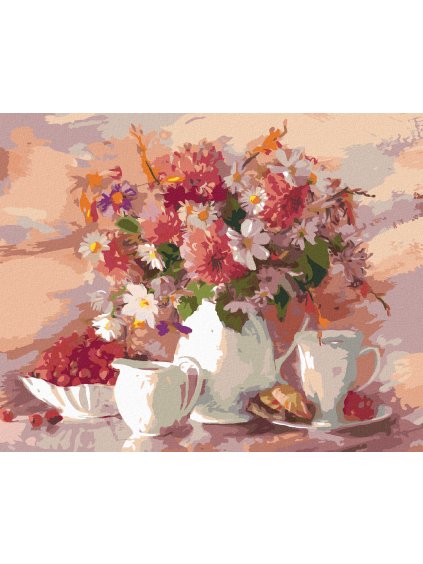 Diamantové maľovanie - KVETY V BIELEJ VÁZE S BIELOU ŠÁLKOU (Rámovanie bez rámu a bez vypnutia plátna, Rozmer 40x50 cm)