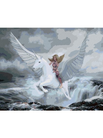 Diamantové maľovanie - FANTASY ŽENA A PEGAS (Rámovanie bez rámu a bez vypnutia plátna, Rozmer 40x50 cm)