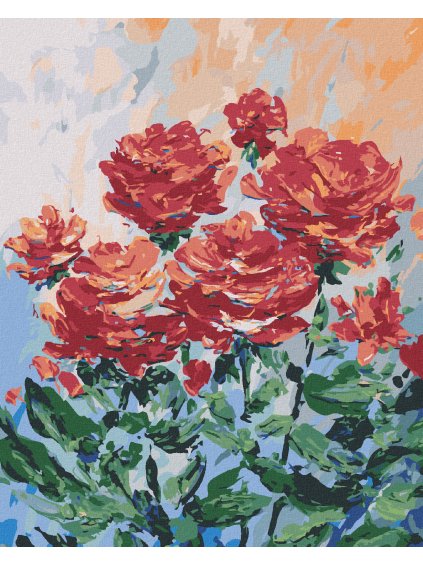 Diamantové maľovanie - ČERVENÉ KVETY NA ŠEDOM POZADIÍ (Rámovanie bez rámu a bez vypnutia plátna, Rozmer 40x50 cm)