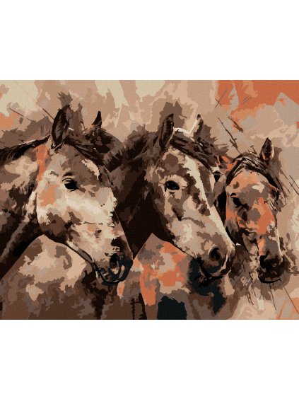 Diamantové maľovanie - MAĽOVANÉ KONE V HNEDEJ (Rámovanie bez rámu a bez vypnutia plátna, Rozmer 40x50 cm)