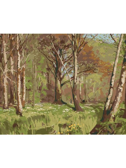 Diamantové maľovanie - DETI V LESE NA JAR. SASANKY KVITNÚ (H. A. BRENDEKILDE) (Rámovanie bez rámu a bez vypnutia plátna, Rozmer 40x50 cm)