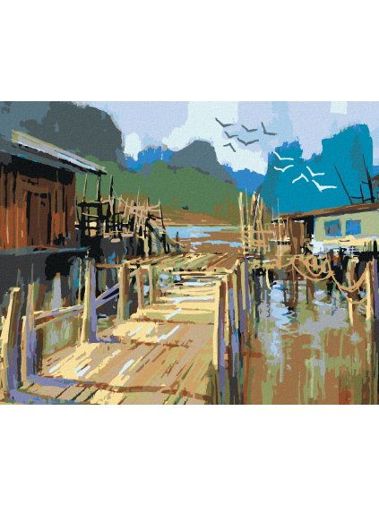 Diamantové maľovanie - RYBÁRSKE CHATKY (Rámovanie bez rámu a bez vypnutia plátna, Rozmer 40x50 cm)