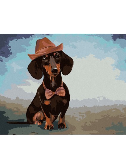 Diamantové maľovanie - JAZVEČÍK S KLOBÚKOM (Rámovanie bez rámu a bez vypnutia plátna, Rozmer 40x50 cm)
