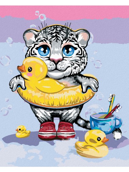 Diamantové maľovanie - BIELY TIGRÍK S KAČKAMI (Rámovanie bez rámu a bez vypnutia plátna, Rozmer 40x50 cm)