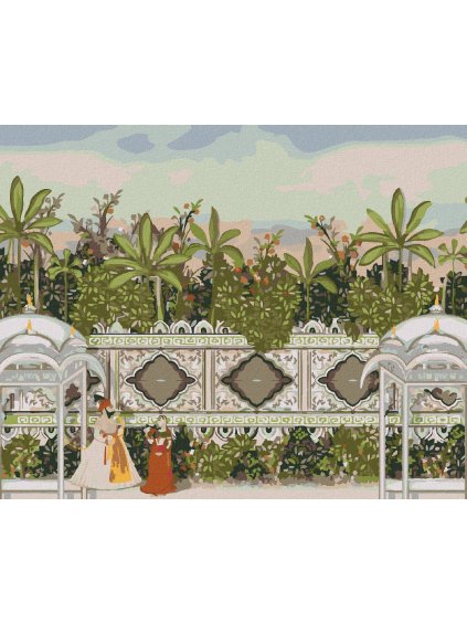 Diamantové maľovanie - OKRASNÝ MÚR V ZÁHRADE MUGHAL (Rámovanie bez rámu a bez vypnutia plátna, Rozmer 40x50 cm)