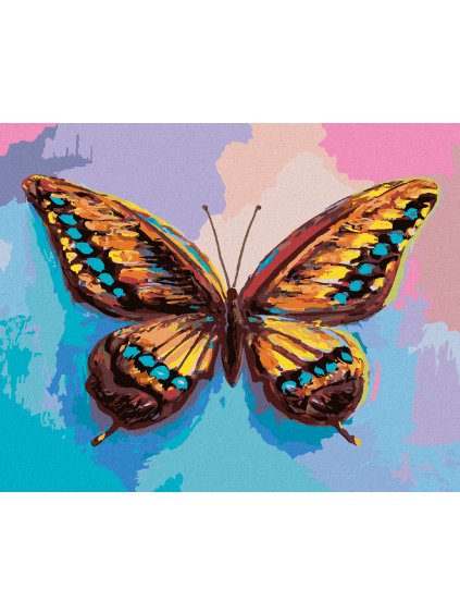Diamantové maľovanie - FAREBNÝ MOTÝĽ NA RUŽOVOMODROM POZADIÍ (Rámovanie bez rámu a bez vypnutia plátna, Rozmer 40x50 cm)