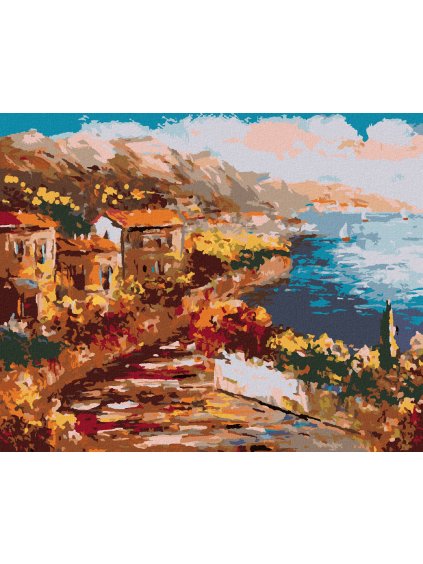 Diamantové maľovanie - VÝHĽAD Z GRÉCKEHO PRÍSTAVU (Rámovanie bez rámu a bez vypnutia plátna, Rozmer 40x50 cm)