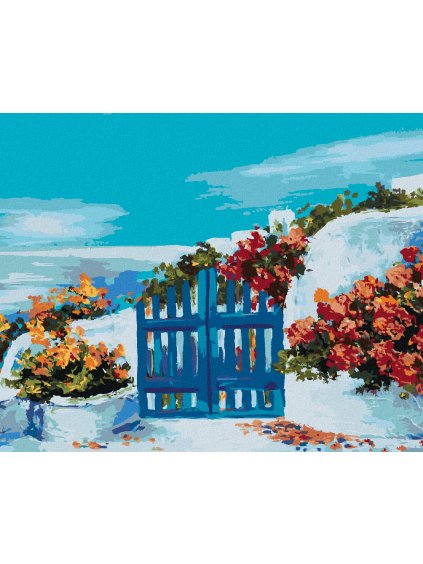 Diamantové maľovanie - ZÁHRADKA NA SANTORINI (Rámovanie bez rámu a bez vypnutia plátna, Rozmer 40x50 cm)