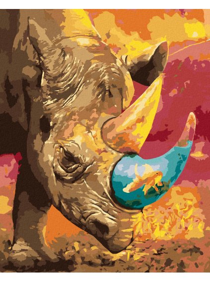 Diamantové maľovanie - NOSOROŽEC SO ZLATOU RYBKOU (Rámovanie bez rámu a bez vypnutia plátna, Rozmer 40x50 cm)