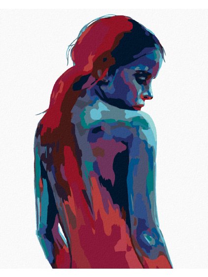 Diamantové maľovanie - ŽENA V ODTIEŇOCH MODREJ A ČERVENEJ (Rámovanie bez rámu a bez vypnutia plátna, Rozmer 40x50 cm)