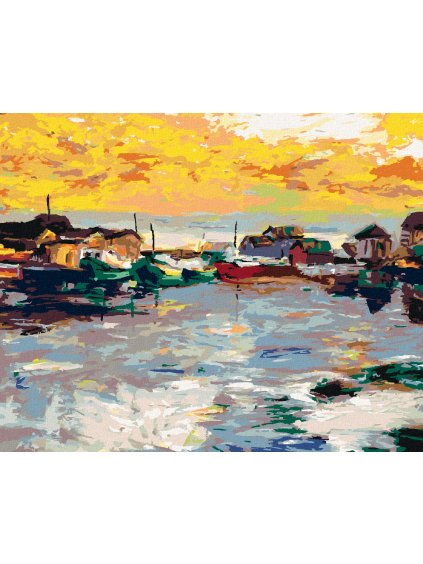 Diamantové maľovanie - RYBÁRSKA DEDINA (Rámovanie bez rámu a bez vypnutia plátna, Rozmer 40x50 cm)