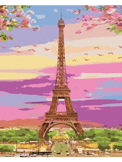 Diamantové maľovanie - EIFFELOVA VEŽA V JARNÝCH FARBÁCH (Rámovanie bez rámu a bez vypnutia plátna, Rozmer 40x50 cm)