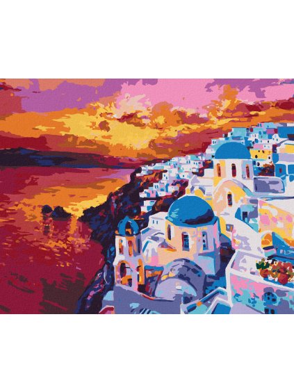 Diamantové maľovanie - ZÁPAD SLNKA NA SANTORINI (Rámovanie bez rámu a bez vypnutia plátna, Rozmer 40x50 cm)