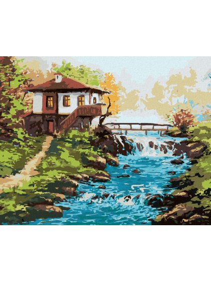 Diamantové maľovanie - BULHARSKÝ DOM PRI RIKE V HORÁCH (Rámovanie bez rámu a bez vypnutia plátna, Rozmer 40x50 cm)
