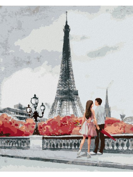 Diamantové maľovanie - MLADÝ PÁR A EIFFELOVA VEŽA (Rámovanie bez rámu a bez vypnutia plátna, Rozmer 40x50 cm)