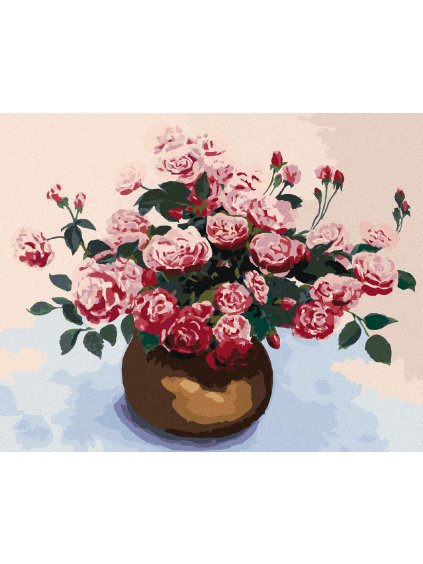 Diamantové maľovanie - RUŽA V HNEDEJ KERAMICKEJ VÁZE (Rámovanie bez rámu a bez vypnutia plátna, Rozmer 40x50 cm)