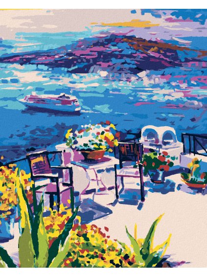 Diamantové maľovanie - TERASA NA SANTORINI (Rámovanie bez rámu a bez vypnutia plátna, Rozmer 40x50 cm)