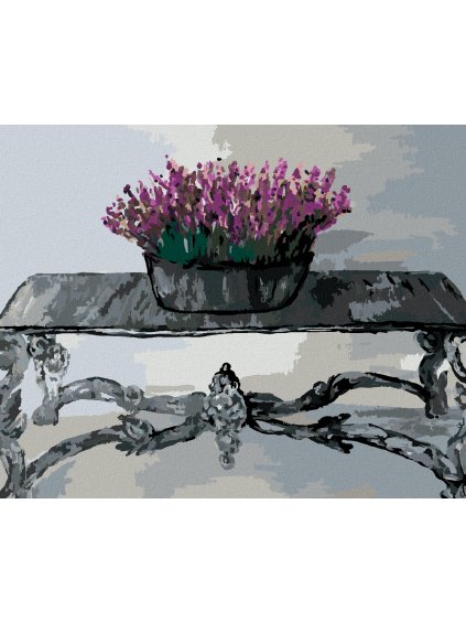 Diamantové maľovanie - LEVANDUĽA NA DEKORATÍVNOM STOLÍKU (Rámovanie bez rámu a bez vypnutia plátna, Rozmer 40x50 cm)