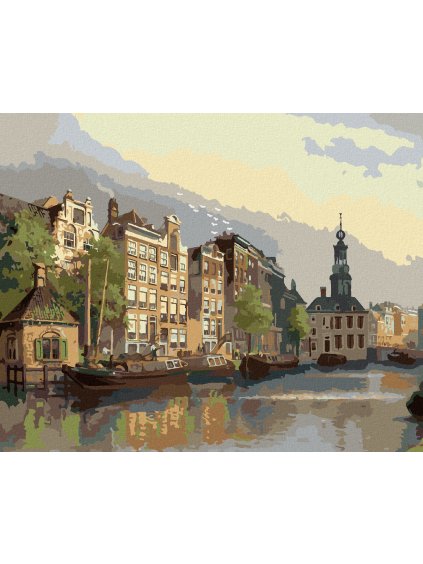 Diamantové maľovanie - POHĽAD NA MINCOVŇU V AMSTERDAME (Rámovanie bez rámu a bez vypnutia plátna, Rozmer 40x50 cm)