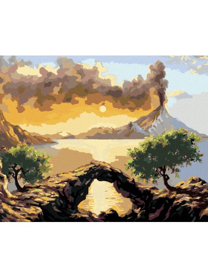 Diamantové maľovanie - KRAJINA S VÝBUCHOM SOPKY (Rámovanie bez rámu a bez vypnutia plátna, Rozmer 40x50 cm)