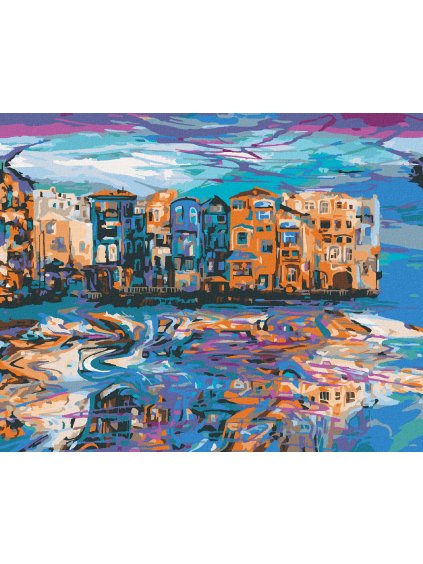 Diamantové maľovanie - ODRAZ MESTA VO VODE (Rámovanie bez rámu a bez vypnutia plátna, Rozmer 40x50 cm)