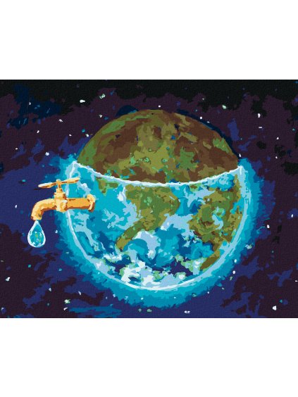 Diamantové maľovanie - ŠETRENIE VODY NA ZEMI (Rámovanie bez rámu a bez vypnutia plátna, Rozmer 40x50 cm)