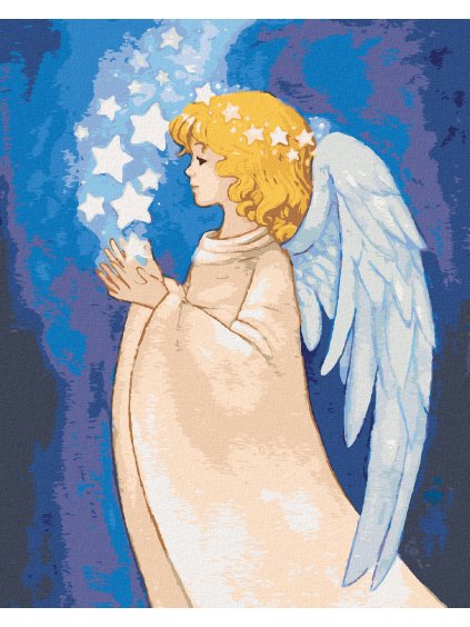 Diamantové maľovanie - ANJEL A ŽIARIACE HVIEZDY (Rámovanie bez rámu a bez vypnutia plátna, Rozmer 40x50 cm)