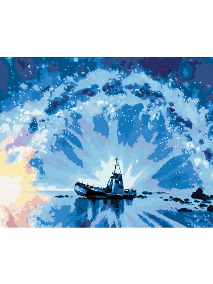 Diamantové maľovanie - OPUSTENÁ LOĎ A MLIEČNA DRÁHA (Rámovanie bez rámu a bez vypnutia plátna, Rozmer 40x50 cm)