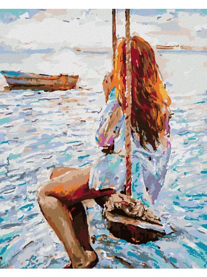 Diamantové maľovanie - DIEVČA NA DREVENEJ HOJDAČKE (Rámovanie bez rámu a bez vypnutia plátna, Rozmer 40x50 cm)