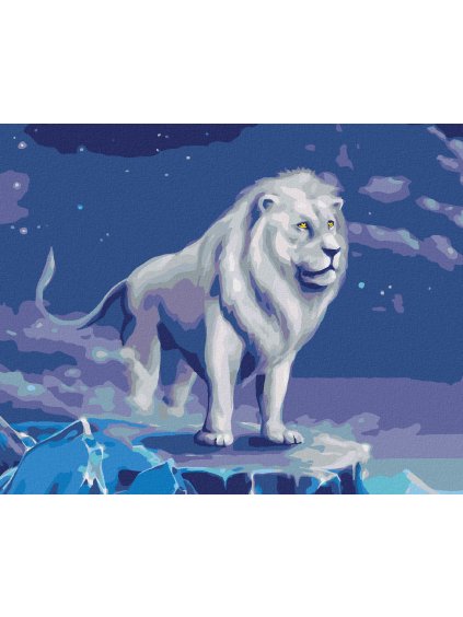 Diamantové maľovanie - BIELÝ LEV S JASNOU MODROU OBLOHOU (Rámovanie bez rámu a bez vypnutia plátna, Rozmer 40x50 cm)