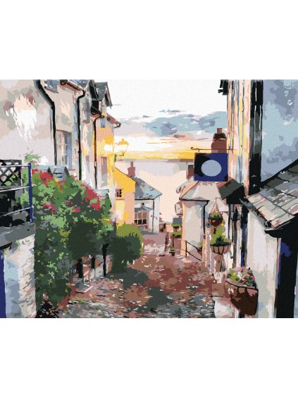 Diamantové maľovanie - ULIČKA NA POBREŽÍ DEVONU (Rámovanie bez rámu a bez vypnutia plátna, Rozmer 40x50 cm)