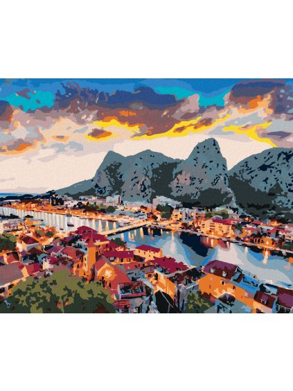 Diamantové maľovanie - VEČERNÁ PANORAMA MESTA OMIŠ