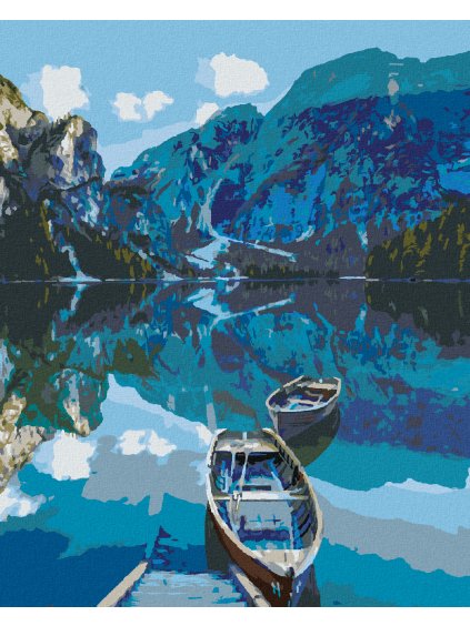 Diamantové maľovanie - DVE DREVENÉ LOĎKY NA JAZERE (Rámovanie bez rámu a bez vypnutia plátna, Rozmer 40x50 cm)