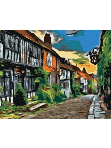Diamantové maľovanie - ULIČKA VO VÝCHODNOM SUSSEXE (Rámovanie bez rámu a bez vypnutia plátna, Rozmer 40x50 cm)