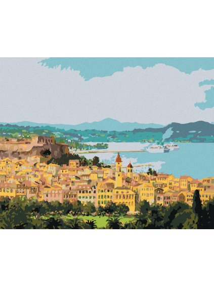 Diamantové maľovanie - CORFU V GRÉCKU (Rámovanie bez rámu a bez vypnutia plátna, Rozmer 40x50 cm)