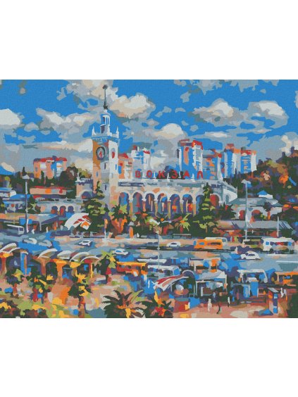 Diamantové maľovanie - VLAKOVÉ NÁSTUPIŠTE V SOCHI (Rámovanie bez rámu a bez vypnutia plátna, Rozmer 40x50 cm)