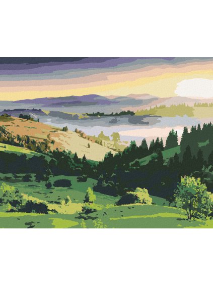 Diamantové maľovanie - KRAJINA KOPCE A STROMY (Rámovanie bez rámu a bez vypnutia plátna, Rozmer 40x50 cm)