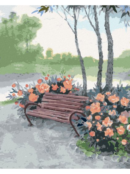 Diamantové maľovanie - LAVIČKA V LESE PRI RIKE (Rámovanie bez rámu a bez vypnutia plátna, Rozmer 40x50 cm)