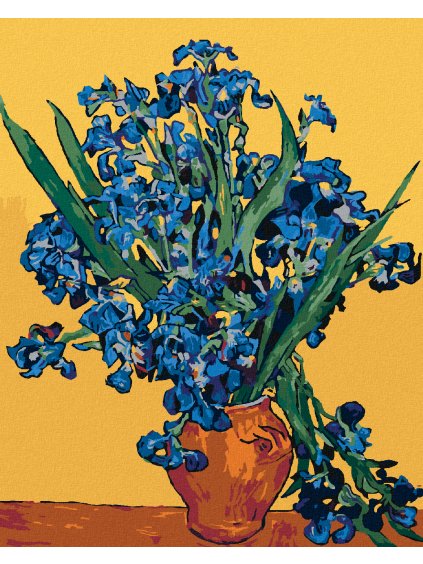 Diamantové maľovanie - KOSATCE NA ŽLTOM PODKLADE PODĽA VAN GOGHA (Rámovanie bez rámu a bez vypnutia plátna, Rozmer 40x50 cm)