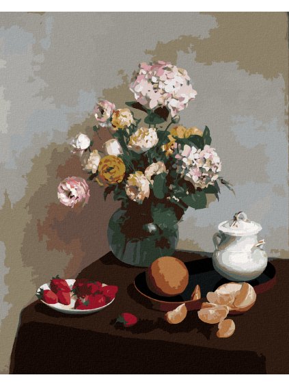 Diamantové maľovanie - KVETY A OVOCIE (HENRI FANTIN-LATOUR) (Rámovanie bez rámu a bez vypnutia plátna, Rozmer 40x50 cm)
