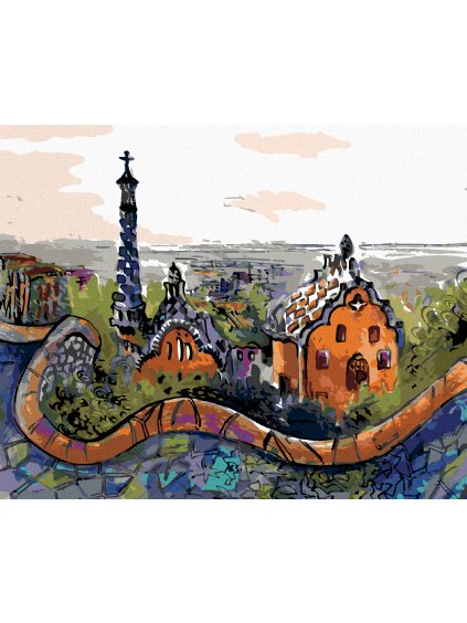 Diamantové maľovanie - PARK GÜELL V BARCELONE (Rámovanie bez rámu a bez vypnutia plátna, Rozmer 40x50 cm)