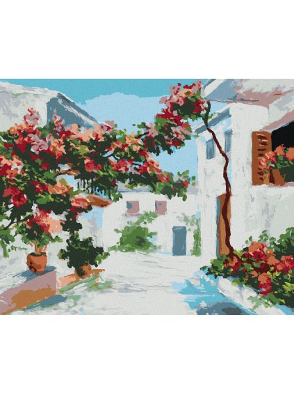 Diamantové maľovanie - GRÉCKE DOMY BLÍZKO MORA (Rámovanie bez rámu a bez vypnutia plátna, Rozmer 40x50 cm)