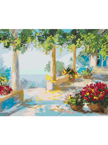 Diamantové maľovanie - TERASA PRI MORI (Rámovanie bez rámu a bez vypnutia plátna, Rozmer 40x50 cm)