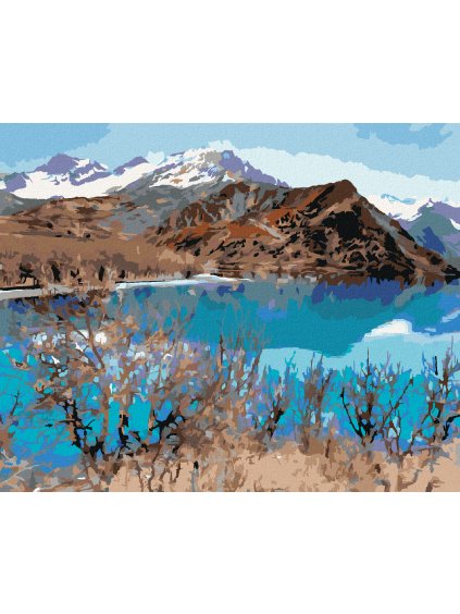 Diamantové maľovanie - JAZERO ISKANDERKUL (Rámovanie bez rámu a bez vypnutia plátna, Rozmer 40x50 cm)